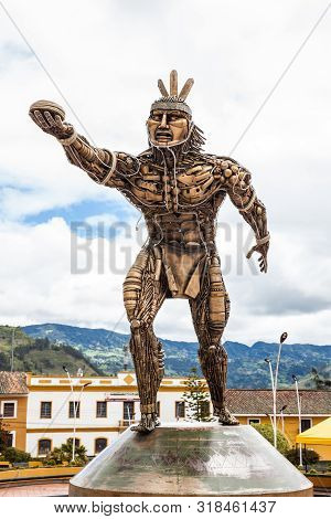 Turmeque, Colombia – August, 2019: Monument To Chaquen The God Of Sports And Fertility In The Religi