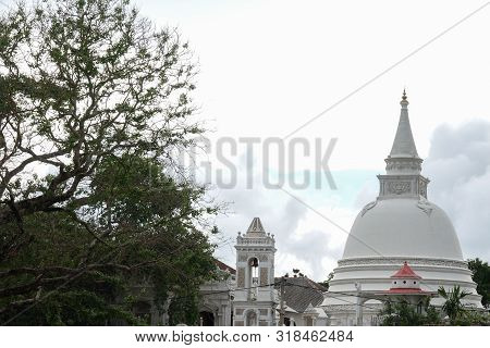 Rankoth Viharaya Temple In Panadura, Sri Lanka. Place Of Worship. The Temple On A Rock