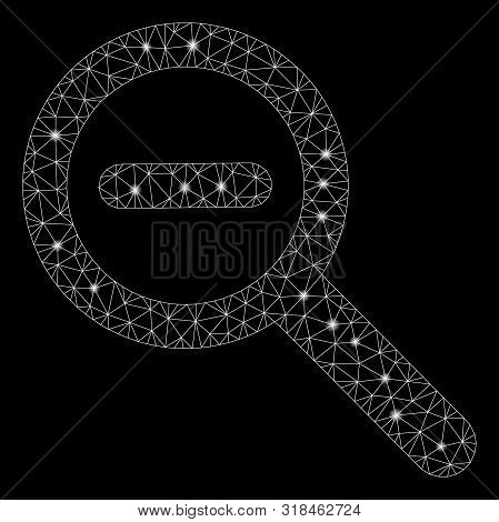 Glossy Mesh Zoom Out With Glow Effect. Abstract Illuminated Model Of Zoom Out Icon. Shiny Wire Frame