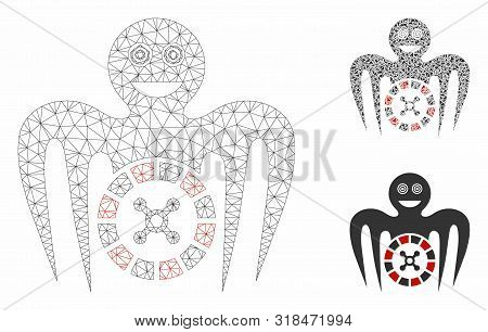 Mesh Roulette Mad Monster Model With Triangle Mosaic Icon. Wire Carcass Triangular Network Of Roulet