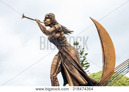Turmeque, Colombia  August, 2019: Monument Honouring The Indigenous Muisca At The Central Square Of