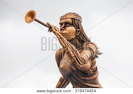 Turmeque, Colombia  August, 2019: Monument Honouring The Indigenous Muisca At The Central Square Of