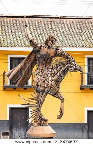 Turmeque, Colombia  August, 2019: Monument Honouring The Indigenous Muisca At The Central Square Of