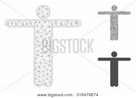 Mesh Scarecrow Pose Model With Triangle Mosaic Icon. Wire Frame Triangular Mesh Of Scarecrow Pose. V