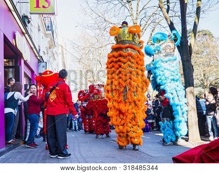 Paris, France - February 17, 2019. Last Day Of The Chinese New Year Celebration Festival In Street. 