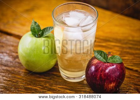Homemade Green Apple Soda. Refreshing Drink, Apple Juice With Carbonated Water.