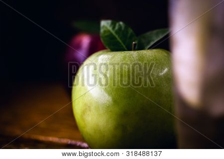 Homemade Green Apple Soda. Refreshing Drink, Apple Juice With Carbonated Water.