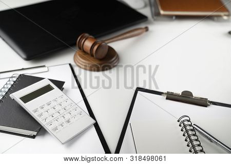 Medical Law Concept.  Gavel And Stethoscope On The Wihte Table.
