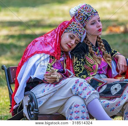 Romania, Timisoara - July 7, 2019: Young Girls From Turkey In Traditional Costume, Present At The In