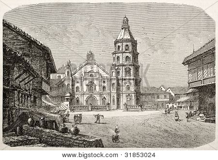 Binondo Kirche alte Ansicht, Manila. erstellt von de Montaland, veröffentlicht am l ' Illustration, Zeitschrift unive