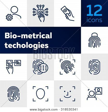 Bio-metrical Techologies Line Icon Set. Finger, Security, Data Protection. Safety Concept. Vector Il
