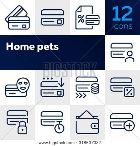 Homebanking Line Icon Set. Set Of Line Icons On White Background. Accountancy Concept. Purse, Percen