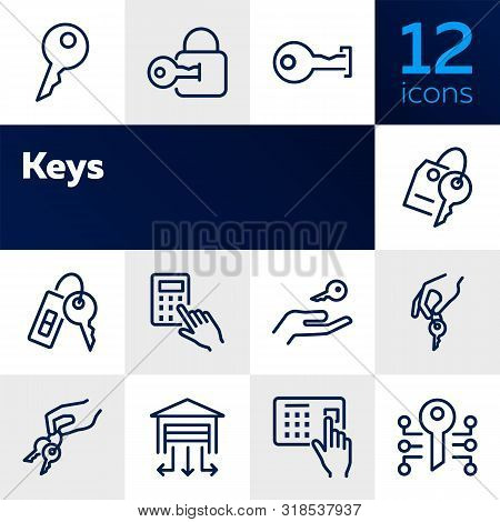 Keys Line Icon Set. Set Line Icons On White Background. Key, Lock, Access, Enter. Security Concept. 