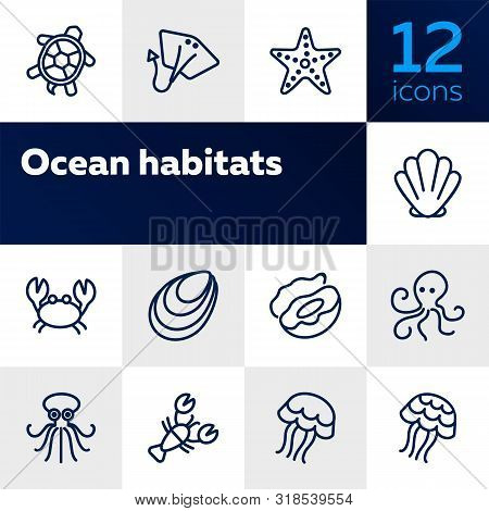 Ocean Habitats Icon Set. Seaanimal Concept. Vector Illustration Can Be Used For Topics Like Seafood,