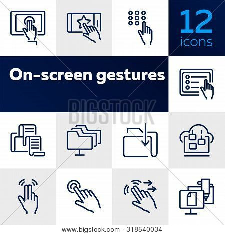 On-screen Gestures Line Icon Set. Double Tap, Swipe, Hand. Modern Technology Concept. Can Be Used Fo