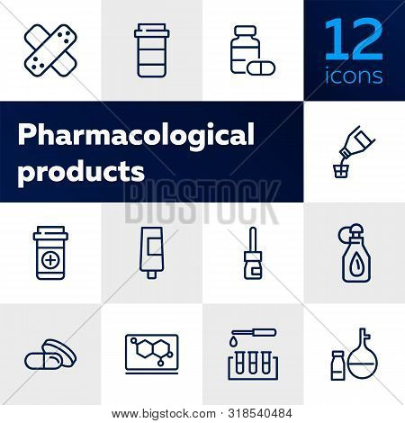 Pharmacological Products Icon Set. Drugstore Concept. Vector Illustration Can Be Used For Topics Lik