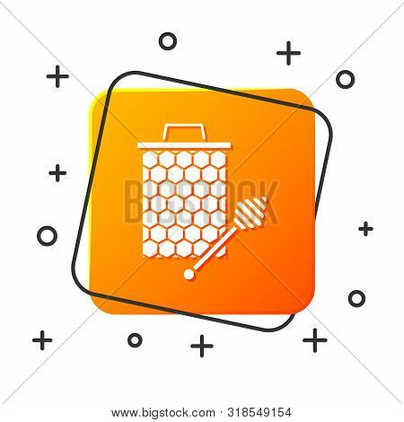 White Honeycomb With Honey Dipper Stickicon Isolated On White Background. Honey Ladle. Honey Cells S
