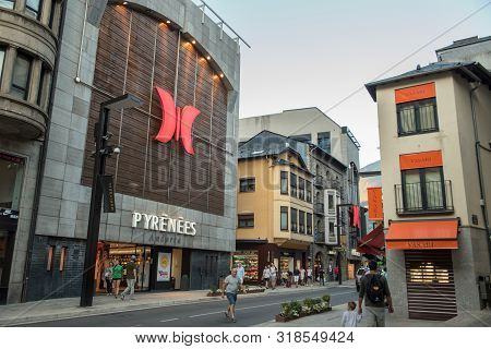 Andorra La Vella, Andorra : 2019 August 22 :  Andorra La Vella, Capital, Meritxell Main Comercial St