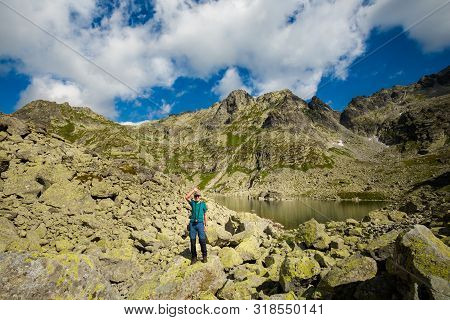 Tourist Going To Rysy Tatra Mountains