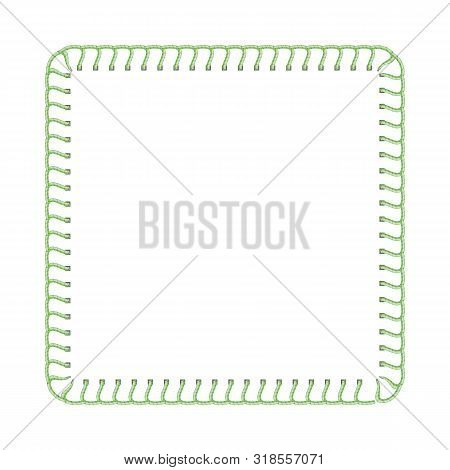 Green Stitch Thread Border For Textile Ad Design, Sewing Machine Seam Texture In Square Frame Shape