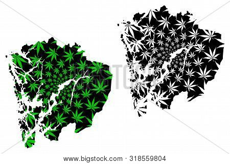Hordaland (administrative Divisions Of Norway, Kingdom Of Norway) Map Is Designed Cannabis Leaf Gree