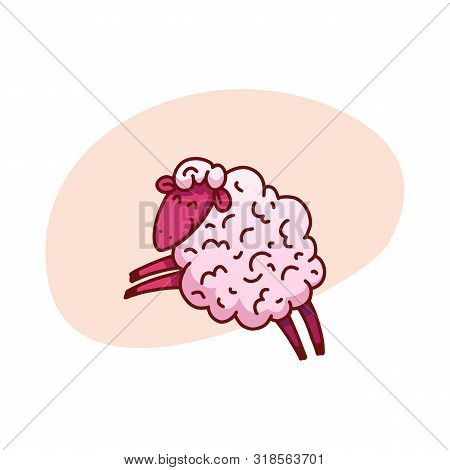Cute Sleeping Sheep Vector Illustration. Poster About Sleep. The Concept Of Trying To Sleep, Countin