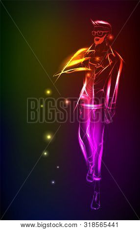 Hand-drawn Fashion Model From A Neon. A Light Men. Fashion Men. Stylish Fashion Model. Fashion Illus