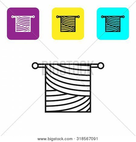 Black Line Knitting Icon Isolated On White Background. Wool Emblem With Knitted Fabric And Needle. L