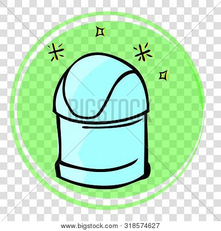 Vector Light Blue Hand Draw Sketch Of Sparkling Closed Clean And Tidy Trash Bin, With Green Abstract