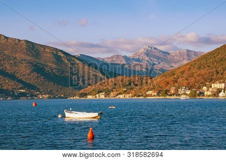 Beautiful  Mediterranean Landscape  On Sunny Winter Day.  Montenegro, Adriatic Sea, View Of Bay Of K