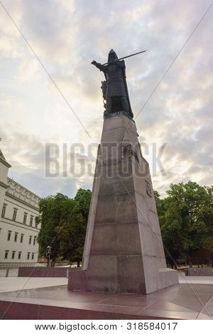 VILNIUS, LITHUANIA - JULY 30, 2019: Monument to Grand Duke Gediminas the Founder of Vilnius and Trakai, Artist Vytautas Kasuba, 1996