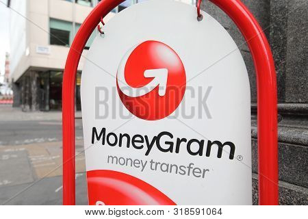 London England - June 3, 2019: Moneygram Money Transfer Company Sign