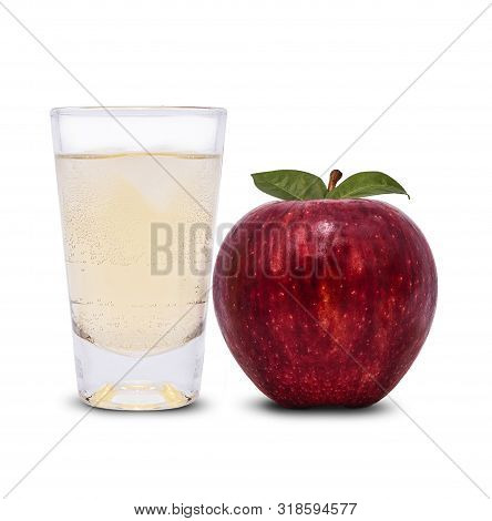 Glass Of Apple Spritzer (apfelschorle), Homemade Apple Spritzer With White Background. Typical Drink