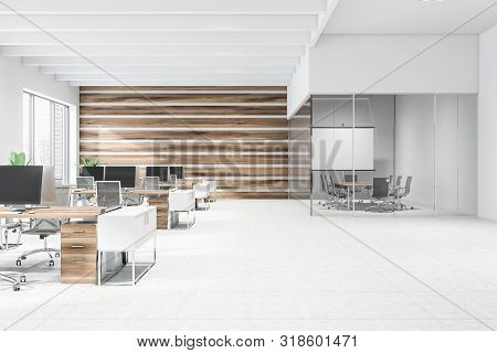 Wooden Open Space Office And Meeting Room