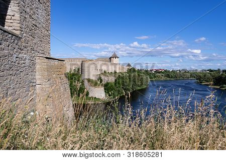 The Border Of The European Union With Russia. Medieval Fortresses In Narva And Ivangorod. Cultural H