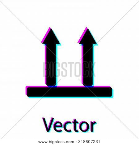 Black This Side Up Icon Isolated On White Background. Two Arrows Indicating Top Side Of Packaging. C