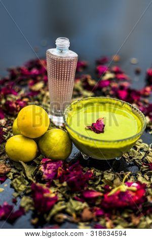 Neem Or Indian Lilac Face Mask On The Black Wooden Surface For Oily Skin Consisting Of Neem Leaves P