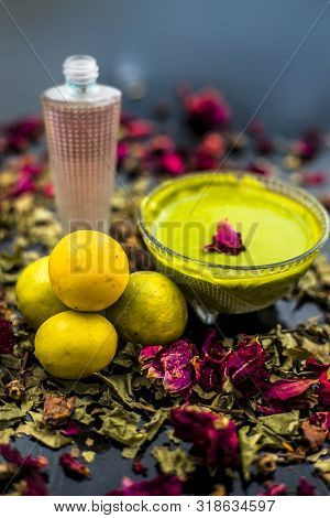 Neem Or Indian Lilac Face Mask On The Black Wooden Surface For Oily Skin Consisting Of Neem Leaves P