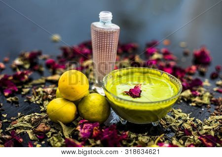 Neem Or Indian Lilac Face Mask On The Black Wooden Surface For Oily Skin Consisting Of Neem Leaves P