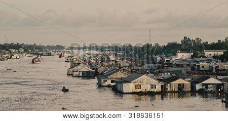 Floating Houses On Mekong River