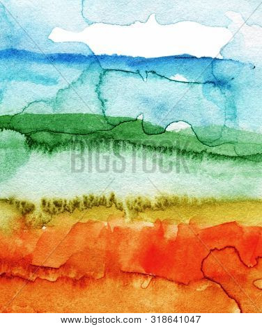 Hand Drawn Abstract Watercolor Background. Colorful Vertical Backdrop.