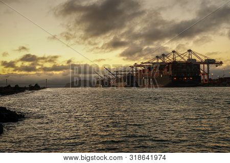 Oakland, California -- August 23, 2019: Port Of Oakland Is A Major Container Ship Facility Located I