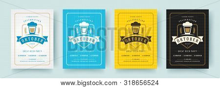 Oktoberfest Flyers Or Posters Retro Typography Emplates Invitations Beer Festival Celebration Vector