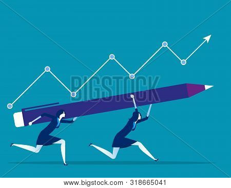 Growth. Business Team To Success. Concept Business Vector Illustration. Flat Character, Cartoon Styl