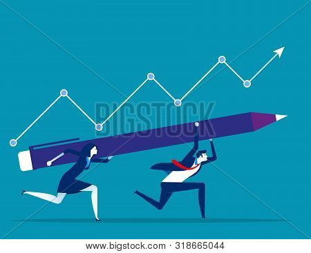 Growth. Business Team To Success. Concept Business Vector Illustration. Flat Character, Cartoon Styl