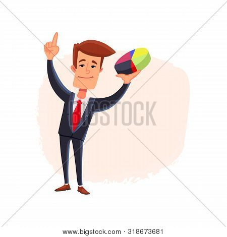 Businessman With A Pie Chart, Discussing The Stock Market. Growing Market Trend. Uptrend.