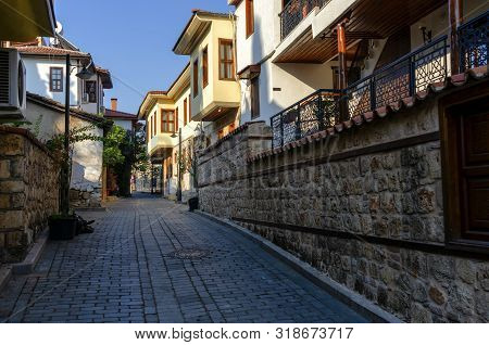 Antalya, Turkey - July 26, 2019 : Houses In The Historical Distirict Of Antalya Kaleici , Turkey. Ol