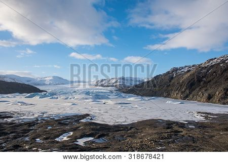 Hoffellsjokull Glacier And Lagoon In South Iceland On A Sunny Winter Day