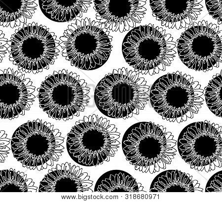 Seamless Pattern With Hand Drawed Sunflawer Polka Dot