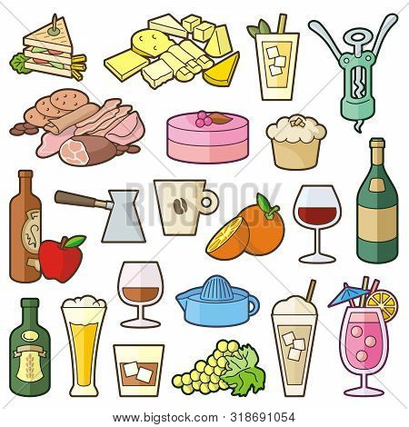 Set Of Color Bistro And Restaurant Menu Icons.